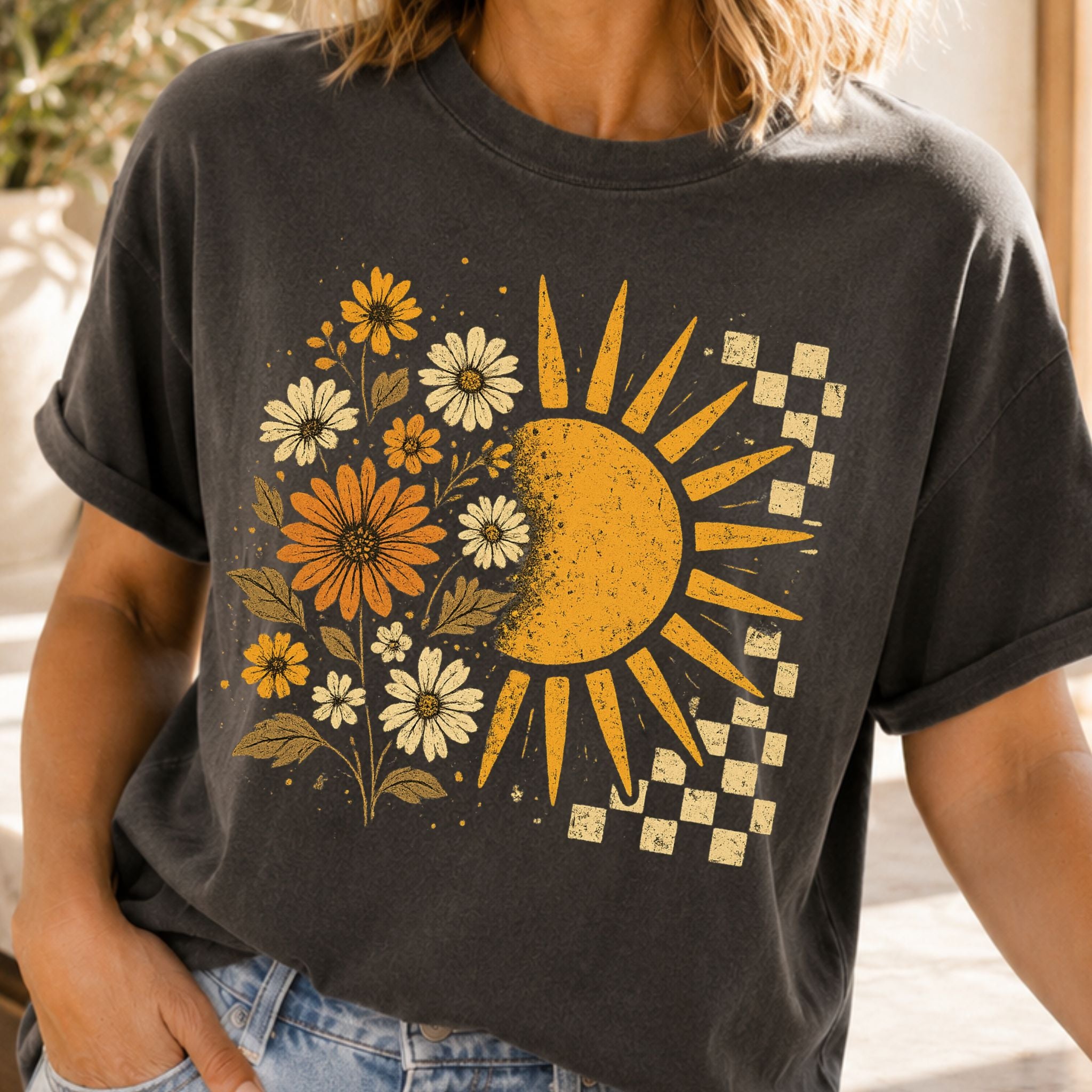 Vintage Floral Sun Graphic Tee