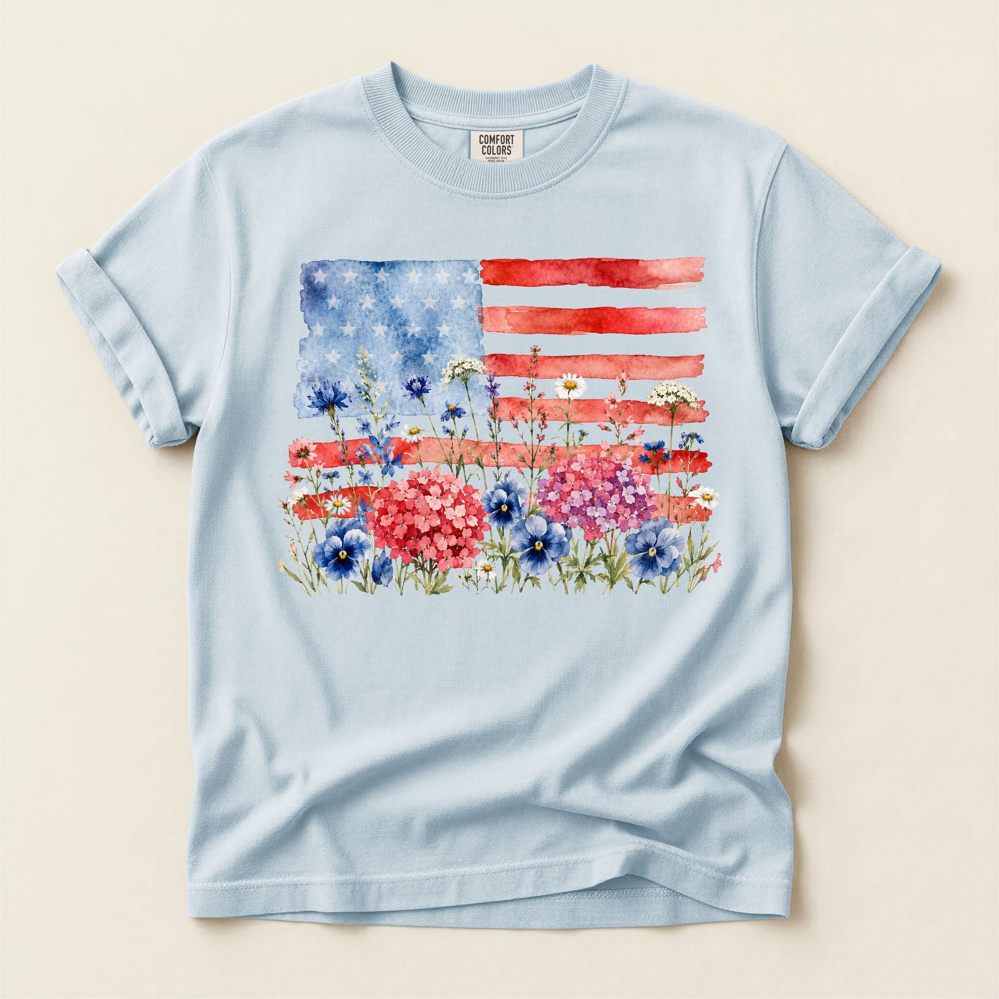 Patriotic Floral Flag Graphic Tee