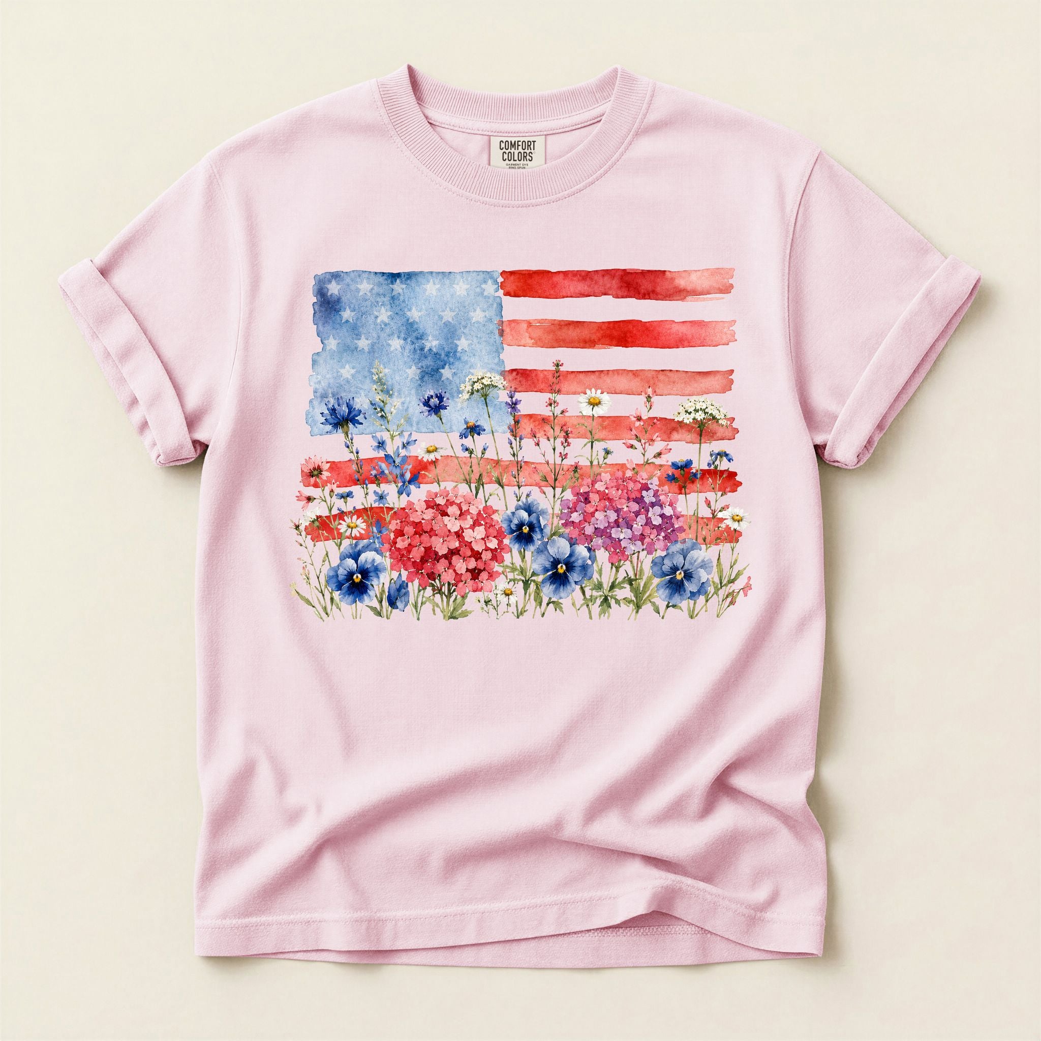 Patriotic Floral Flag Graphic Tee
