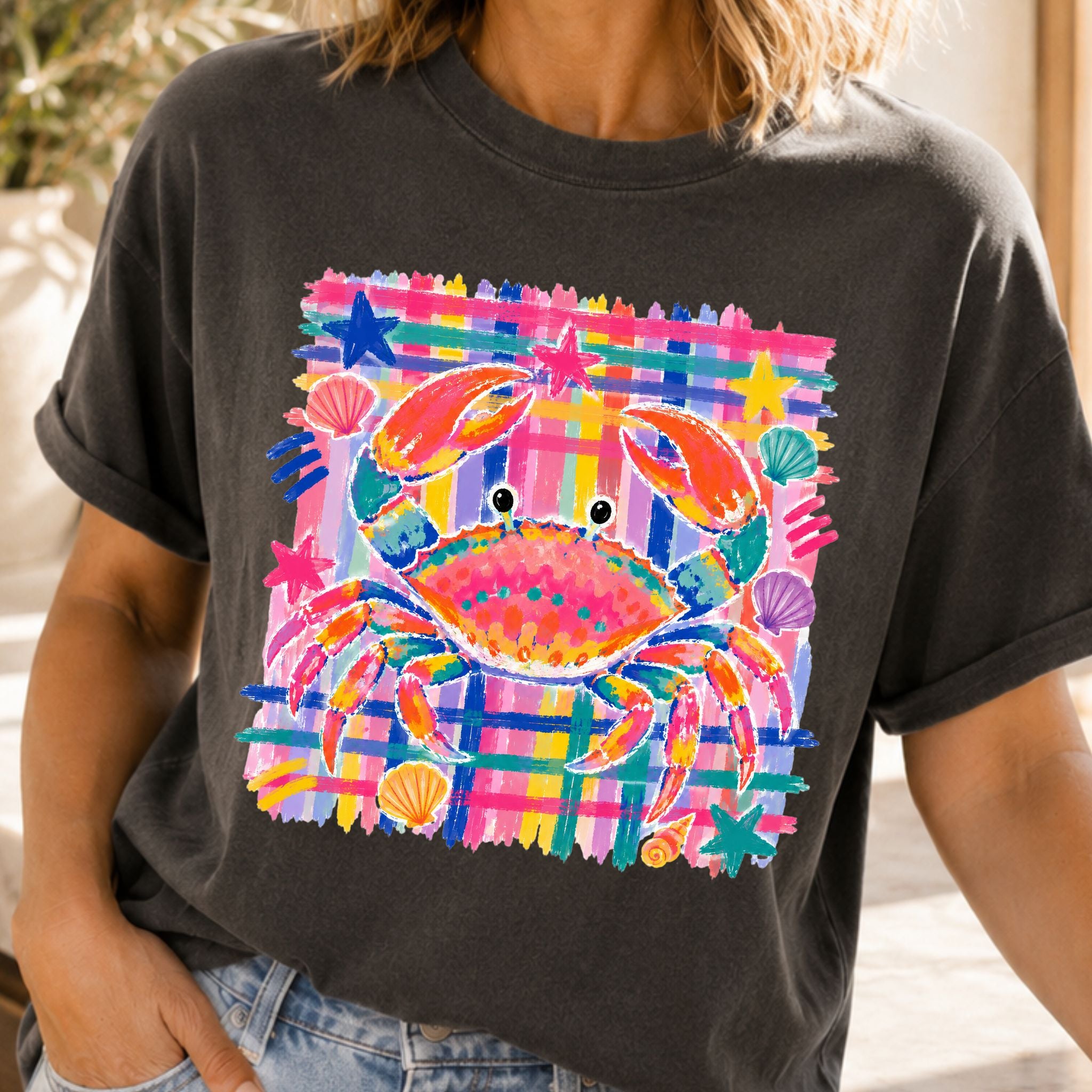 Colorful Coastal Crab Graphic Tee