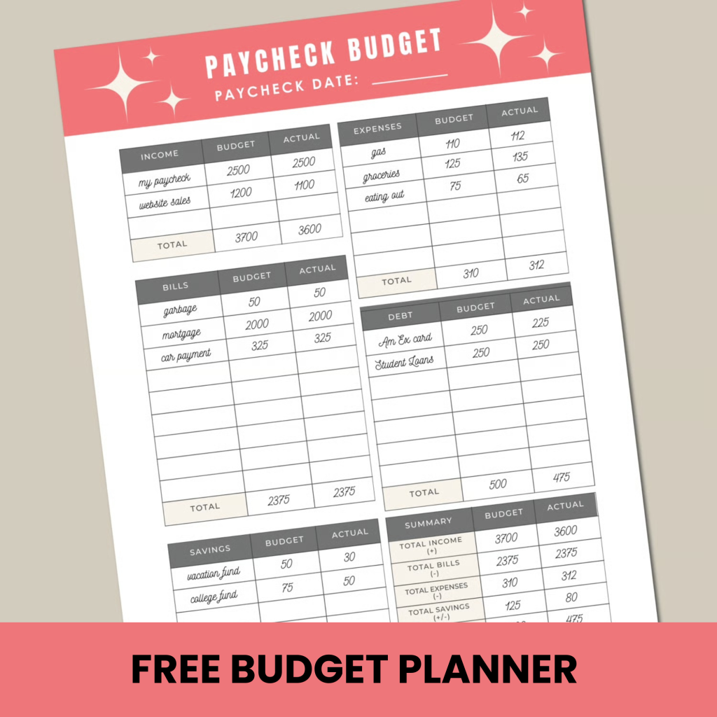 FREE Printable Paycheck Budget Planner Sheet - 8.5x11"